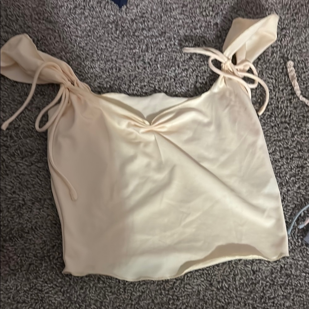 SHEIN Cream Sleeveless Camisole with Tie Front
